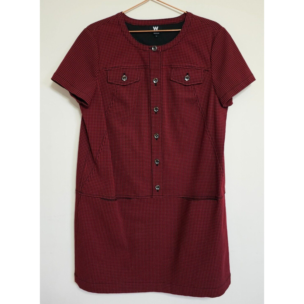 W by Worth Button Front Checkered Shift Dress Red Size Large